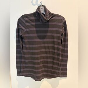 Women's Striped Black and Gray Turtleneck Sweater